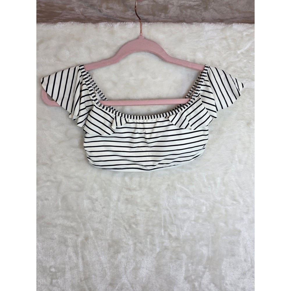 Vince Camuto Swim Womens XS Black White Striped Ruffle Off Shoulder Bikini Top‎